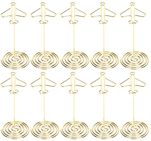 Lwuey Goldfarbe Tischkartenhalter | 10 Stück Flugzeug Fotohalter Memohalter | Metall Kartenständer zum Fixieren von Fotos, Memos, Nummernkarten. Dekoration für Hochzeiten, Geburtstage, Büros & Wohnungen