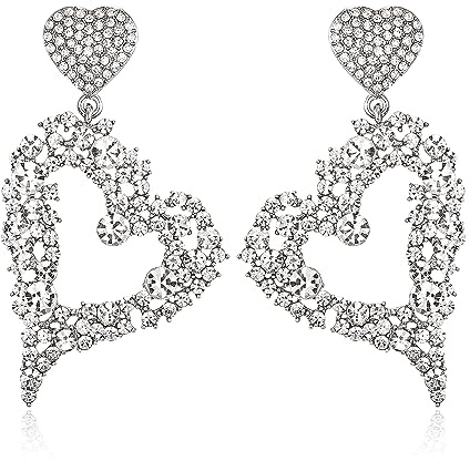 EVER FAITH Strass Herz Ohrringe Kristall Statement Trendy Doppel groß Ohrstecker Modeschmuck für Damen Mädchen