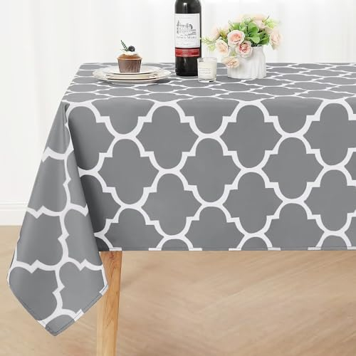 Smiry Tischdecke Abwaschbar Rechteckig 140x220cm Tischtuch Polyester Wasserabweisend Lotuseffekt Marokkanisch Tischwäsche Schmutzabweisend Abwischbare Tafeldecke für Outdoor Party Küche,Grau