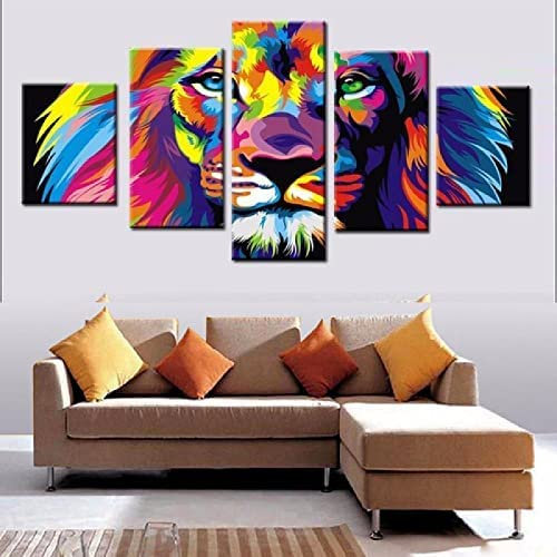 Bild Auf Leinwand - Leinwandbild - Löwe In Tierfarbe - Wand Bild - Wanddeko - Leinwanddruck - Bilder - Kunstdruck - Leinwand Bilder - Wandkunst Ohne Rahmen 200 X 100 Cm Für Wohnzimmer Hotel Restauran
