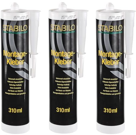 3x Montagekleber weiß 310ml | Baukleber, Kleber für Beton, Mauerwerk, Putz, Holz, Metall, PVC, usw. | 3 Stück