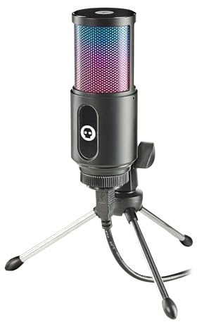 Numskull RGB Rainbow Light LED USB Gaming Microphone for PC, Mac, PS5 & Xbox with Adjustable Tripod Stand, Headphone Jack, Gain Control & Touch Mute - for Recording, Gaming, Streaming, Podcasting