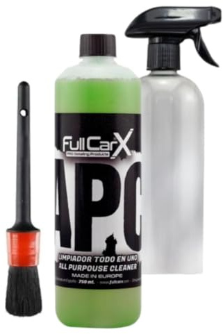 AutoFullCar – APC Concentrado FullCarX 750 ml | Limpiador Multiusos Ultraconcentrado Coche Interior Exterior | Pack con Botella Vacía Difusor y Pincel de Detailing para Llantas, Motor y Tapicería