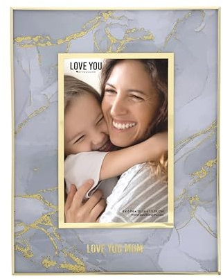 Pavilion Gift Company - Love You Mom - 4 x 6 Vertical Portrait Gray Gold Marble Picture Photo Holder Memory Frame Mother Mama Wife Mommy Gift From Daughter Son Kids Present