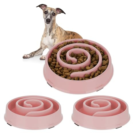 Relaxdays 3 x Anti Schling Napf, Futternapf für Hunde, 600 ml, langsames Fressen, Hundenapf spülmaschinenfest, Hundeschüssel, rosa
