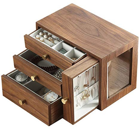 Schmuckschatulle aus Holz für Frauen und Mädchen, 2-in-1, riesiges Schmuckkästchen mit 2 Fächern, Uhrenbox, vierlagige Schmuckaufbewahrungsbox, 17,3 x 25,4 x 14,5 cm, Schmuckschatulle-Organizer