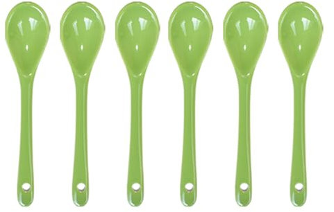 Pirhosigma 6 pcs Green Porcelain Egg Spoons Ceramic Spoons 4.7 inch Coffee Spoon Dessert Yogurt Tea Milky Tea