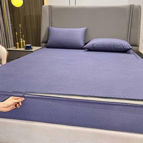 JIALIANG Matratzenbezug Wasserdichter mit Reißverschluss 120x200+25cm Lila ohne Knistern Matratzenauflage Inkontinenzauflage Rundumgummi Atmungsaktiv Rundumbezug Anti-Milben Bezug