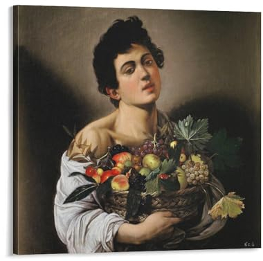 QINGYUAN Caravaggio Boy with A Basket of Fruit Poster Decorative Canvas Wall Art Living Room Bedroom Painting 16x16inch(40x40cm)