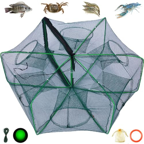The Magic Foldable Fishing Trap, Folding Fishing Net，2024 Upgrade Auto-Foldable Strengthened Fishing Trap Net, Minnow Traps for Bait Fish，Fish Traps，Crawfish Trap，Minnow Trap(6Holes)