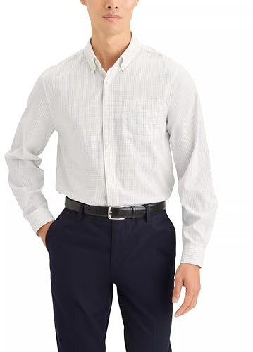 Dockers Chemise signature à manches longues pour homme, coupe classique, sans repassage, avec anti-taches, Hatton Lucent Plaid blanc pêche, Taille L
