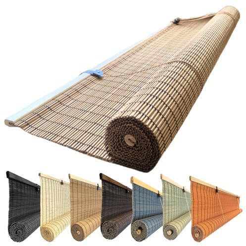 YUJIANHUAA Retro Bambus Rollo,95% Blickdicht Raffrollo,Sichtschutz Rollo,Heben-Fensterläden,Atmungsaktiv/Staubfest/Anti-UV,für Fenster und Türen,Anpassbar,Breite×Höhe (50cm x 180cm)
