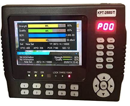 KOROBIE Buscador de satélite, medidor de señal, DVB-S2 DVB-T/T2 DVB-C Combo Digital Satellite Meter Finder H.265 Vs Kpt716ts Ws-6933 ST-5150 KPT-258ST S/T para Ajustar la Antena parabólica de TV