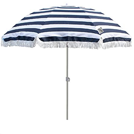Ombrellone da giardino con frange a righe blu, impermeabile e antivento, per esterni, patio, balcone, piscina e cortile, piccolo, 1,8 m