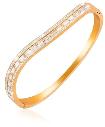 MILAKOO Damen Armreif Edelstahl Zirkonia Armband 6mm Breit mit Verschluss Armreif (Silber/Gold/Roségold)