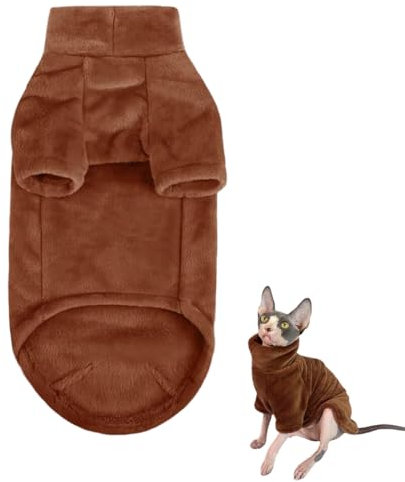 Fleece Katzenpullover, Haarlose Katzen Weste Rollkragenpullover, Einteiler Katzenbekleidung Katzenbody, Katze Mantel Weiche, Herbst und Winter Kätzchenkleidung, für Sphynx Cornish Devon Rex, braun