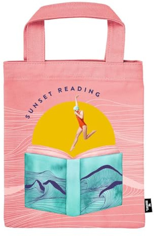 moses. libri_x Büchertasche Sunset Reading – Stofftasche für Bücher, Geschenkverpackung aus 100% Baumwolle, wiederverwendbar, umweltfreundliche Buchhülle in Rosé mit sommerlichem Buchmotiv