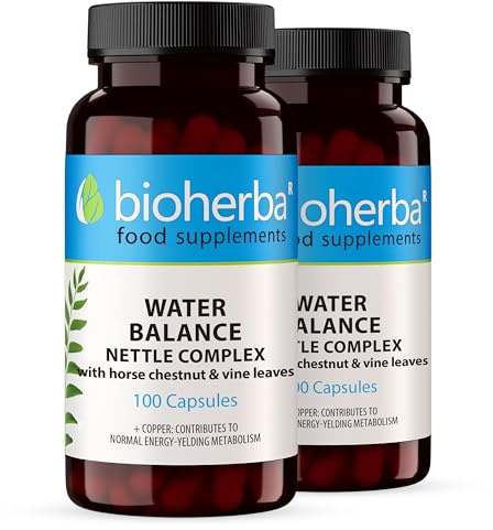 Rétention d'Eau & Élimination – Drainant Naturel avec Ortie, Marronnier d'Inde et Feuilles de Vigne Rouge Manganèse et Cuivre – 200 Capsules BIOHERBA