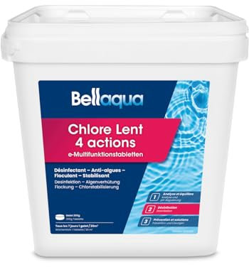 Bellaqua e-Chlore Multifonction 5kg – Galets de Chlore pour Piscine – Désinfection, prévention des algues, floculation, stabilisation du Chlore