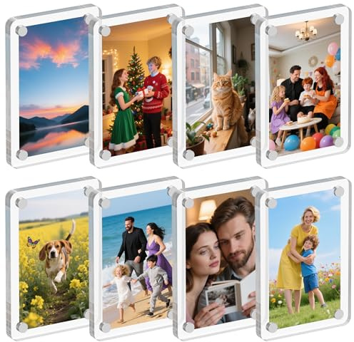 Dooiclear 8 Pack Acrylic Magnetic Picture Frame for Fridge, 2.36x3.54 Inch Polaroid Frame for Refrigerator, Clear Instax Photo Frames, Mini Picture Magnet Frames for Home, School, Office