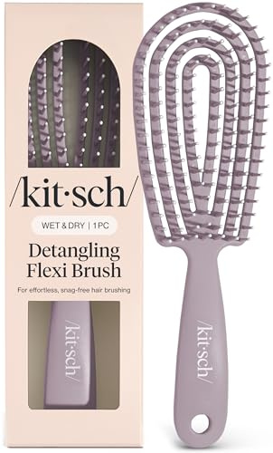 Kitsch Hair Brush Detangler – Flexi Flow Hair Brush for Women, Men & Kids | Detangling Brushes for Curly Hair with Bendable Frame, Bounce Curl Defining Brush for Wet or Dry Strands - Soft Violet