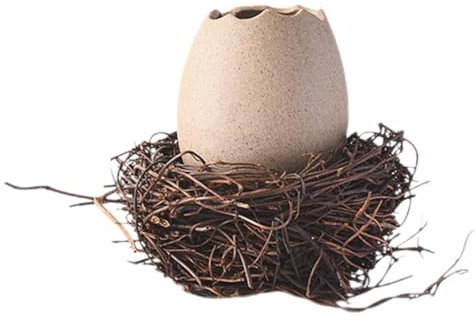 Ceramic Eggshell Bird Vase 220ml Rattan Decorative Centerpiece