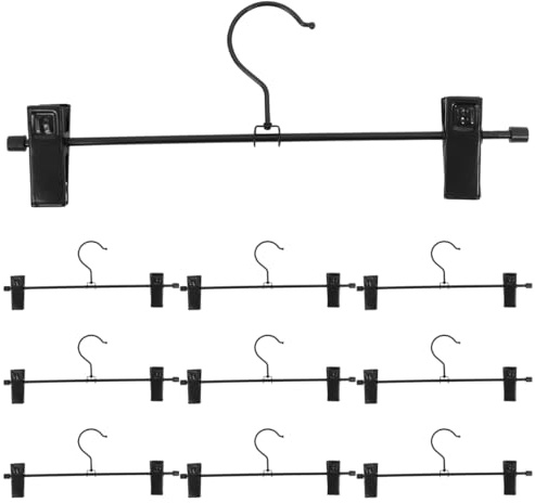 Ciieeo 10 Perchas para Pantalones con Clips Ajustables Y Gancho Giratorio 360° Metalicas para Faldas Y Pantalones Organizador De Armario Ahorra Espacio