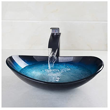 JYBNBBE Lavabi da appoggio per Bagno, lavabo da appoggio in Vetro temperato, lavabo da appoggio per Bagno, Mobile lavabo, rubinetteria per lavabo, Set di lavabo da appoggio? Lavabo da appoggio