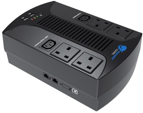 JUSTOP 850VA/510W Desktop UPS, 4 UK Sockets, 2 IEC Ports, USB and RJ11 Connections, Uninterruptible Power Supply
