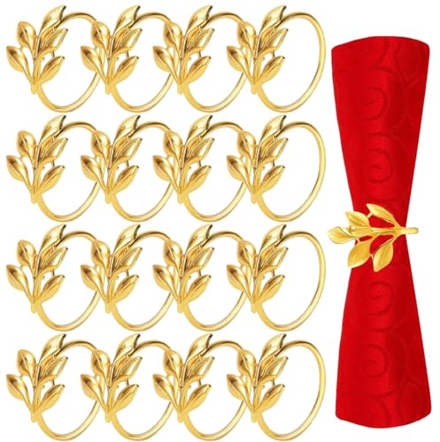 YUVKIN 12 Pezzi Eleganti Portatovaglioli in Metallo, Anelli per Tovaglioli Foglia, Napkin Rings per Natale, Matrimonio, Cena, Anniversario, Decorazione Tavola (Oro)