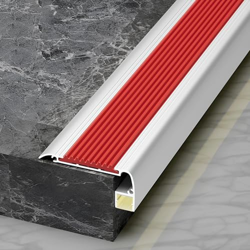 Aluwinkel Treppenprofil, Kanten & Stufen Winkel Schutzprofil, Stufenkantenprofil Mit Rille Für Parkett Und Laminat(C,150cm(59in))