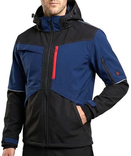 Stenso Prisma Arbeitsjacke Herren Softshell Wasserdicht | Softshell Stretch mit abnehmbarer Kapuze, reflektierenden Elementen, versteckter Brusttasche und Klettverschluss für Herren