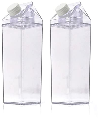 WDWDW Bouteille d'eau ou de Lait en Plastique Transparent, pichet, Carafe à Boissons créative et étanche, Lot de 2