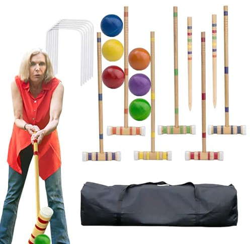 Krocket-Set Aus Holz – Outdoor-Rasenspiel Für 6 Spieler, Tragbares , Wiederverwendbares Hinterhofspiel | Familienspaß Aus Holz, Bowlingspiele Für Park, Garten, Picknick, Erholung, Unterhaltung