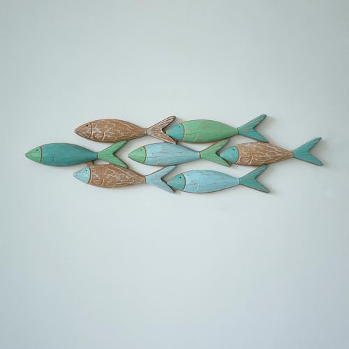 Mediterráneo Decoración De Paredes De Madera, Arte De Pared De Banco De Peces Vintage Envejecido, Escultura De Pared De Playa Océano Muro, Para Dormitorio Sala De Estar Ofici(Size:Pequeño,Color:Verde)