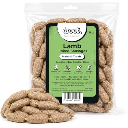 Drool Linked Lamb Sausages Dog Treats – 100% Natural Air-Dried Meaty Sausages, High Protein, Grain Free – 1kg
