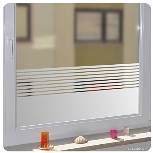 Indigos UG - Fensterfolie blickdicht Streifen - Sichtschutzfolie Fenster - Milchglasfolie selbstklebend Sichtschutz - für Bad, Küche, Klebefolie, Scheibe - Glasdekorfolie silber - für Fenster 80x50 cm