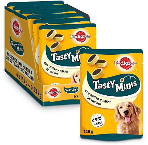 Pedigree Tasty Minis, Snack per Cani al Gusto Formaggio e Manzo, 6 Confezioni da 140g
