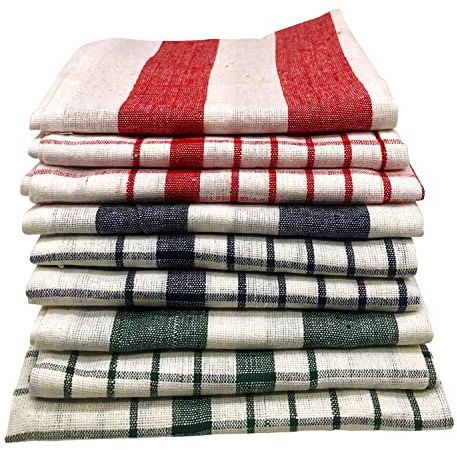 Cenocco CC9068 – Set di 9 strofinacci in cotone da cucina a righe e quadretti, 100% cotone di alta qualità intrecciato – colori assortiti