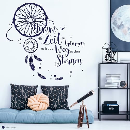Wandtattoo Loft Schriftzug Nimm dir Zeit zu träumen, es ist der Weg zu den Sternen. Traumfänger 30 Farben / 3 Größen
