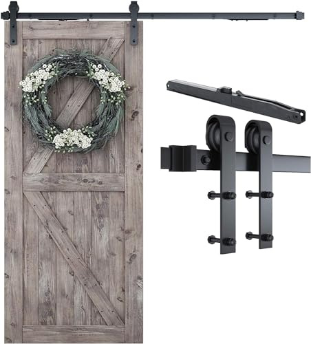 SMARTSTANDARD 6.6 FT Sliding Barn Door Soft Close Hardware Kit - 5 ft-10 ft, Smoothly and Quietly-Single Door-Invisible Design-Includes Step-by-Step Manual-Fit 36-40 Door Panel (J Shape)