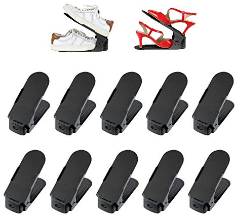 Deuline 10 x Verstellbarer Schuhschlitz Schuhregal Schuhstapler schuhaufbewahrung Schuhorganizer Schuhhalter Farbe: Schwarz 521117