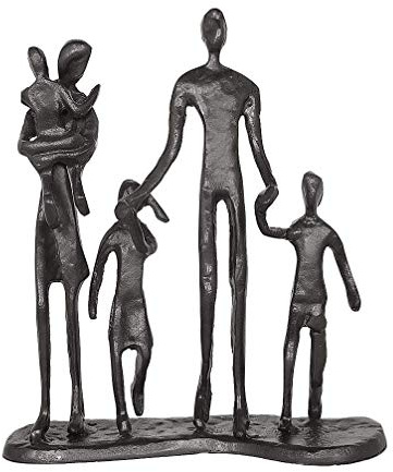 Aoneky Gjutjärn Familj Skulptur Dekor - Familj av 5 Staty, Mor Far Barn Son/Dotter Statyett, Modern Abstrakt Stil, Inredning Dekoration för Hem Rum Bord Hylla, Present Gåva till Föräldrar Jul, Svart