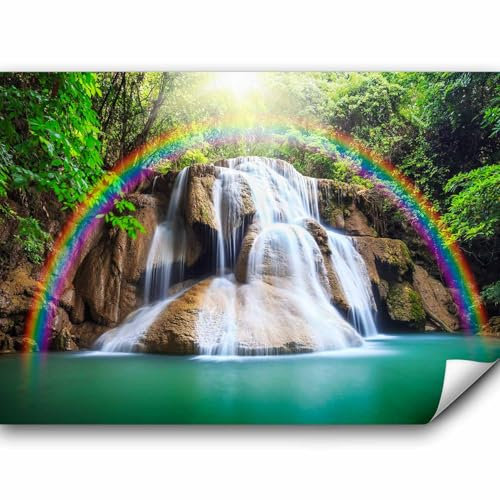 murando - Papier Peint Panoramique Adhésif Paysage 294x210 cm - Tapisserie Murale Autocollante Décoration - Gris vert - Arbres pierre coloré nature paysage rivière soleil eau cascade c-C-0007-a-b