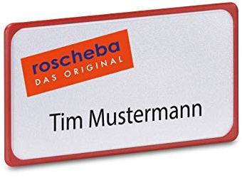 10 x XXL (Magnet-) Namensschilder (Marke: roscheba®), 80 x 45 mm, Made in Germany, aus Kunststoff, mit Super-Power-Magnet 4.0 (rot) - Staffelpreise - Namensschilder inkl. Papiereinlagen