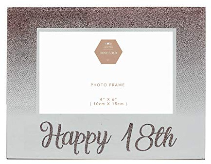 The Leonardo Collection Rose Gold Glitter and Mirror 4'x6' Birthday Photo Frame with Number - Happy 18th