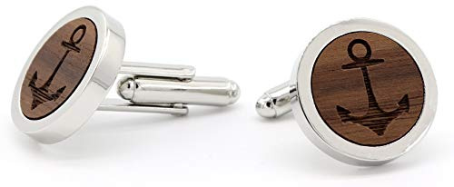 NaturSchatulle Manschettenknöpfe Herren Holz mit Gravur 1 Paar Schwarze Manschettenknopf Rund Hochzeit Anzug Männer Cufflinks for Men