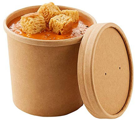 Disposable Kraft Soup Ice Cream Container with Lids 25pcs Compostable Biodegradable Brown Takeaway Paper Bowl Containers Cardboard Round Deli Tubs Lids Heavy Duty (Brown, 12oz)