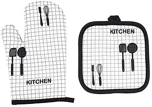 Ofenhandschuhe und Topflappen Set,2 Stück Backhandschuhe Hitzebestaendig Kochhandschuhe für Küche Kochen Backen BBQ Grillen 3 Stück (Schwarz)