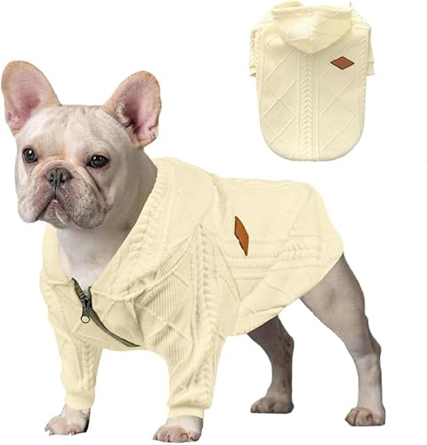 Meioro Pull pour chiens avec capuche pour animaux de compagnie - Vêtement chaud pour chiens - Pull uni pour chiens pour l'hiver - Puppy, Bouledogue français, Carlin (3XL, Blanc)